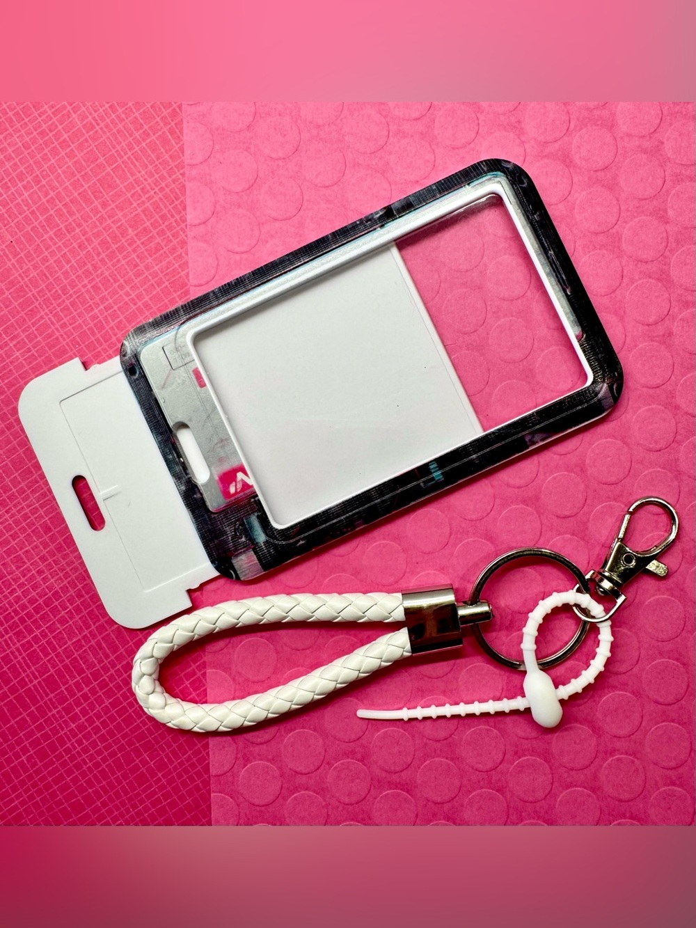 New Retro 80s 90s Style Cassette Tape ID Card Holder & Woven Keychain Handle - Picture 5 of 7